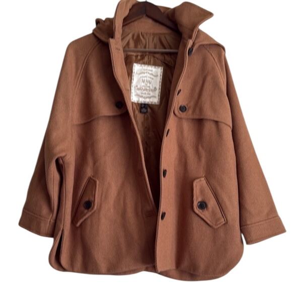 MNG by Mango Brown Wool Hooded Coat Sz S - Picture 1 of 7